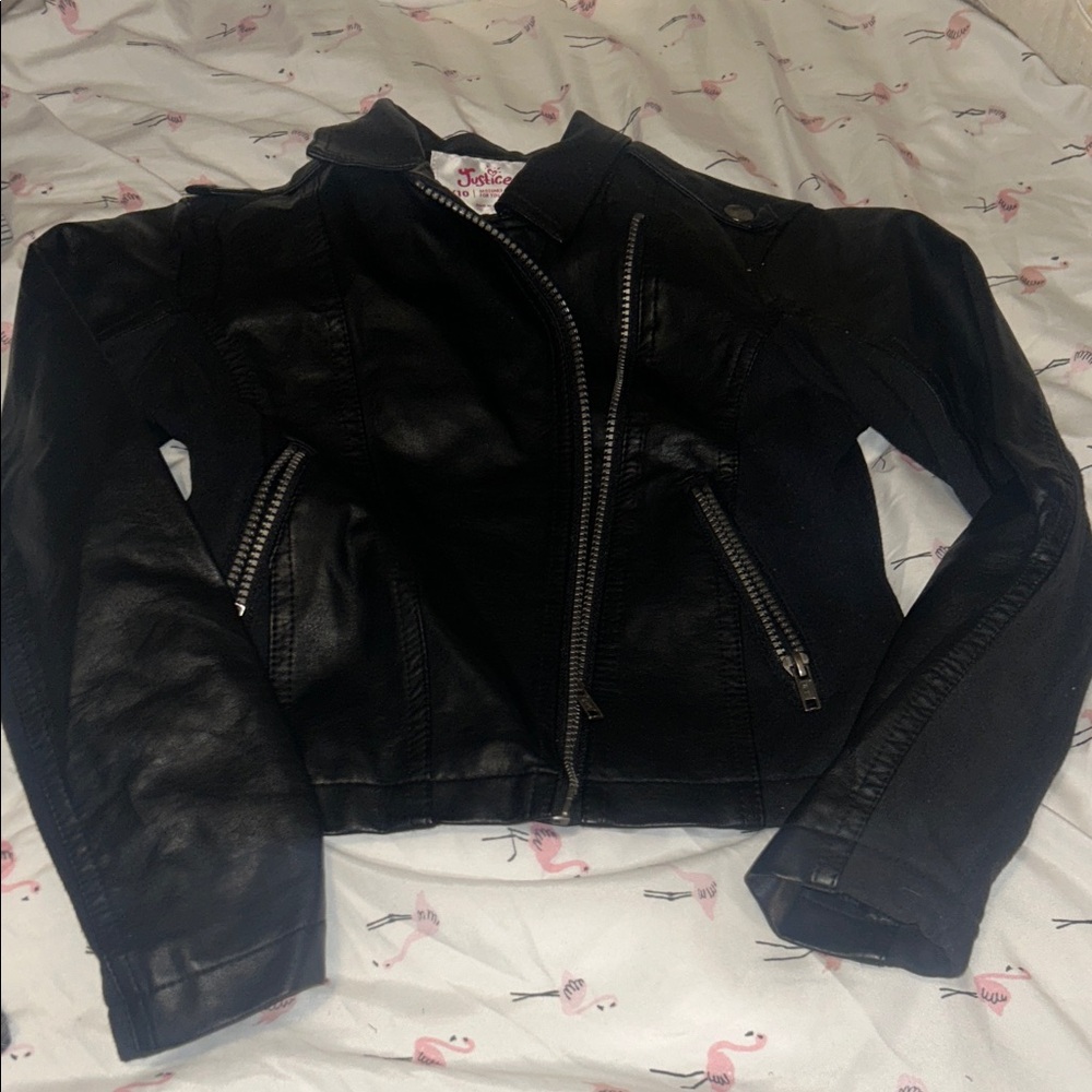 Justice Black Faux Leather Jacket - 8/10